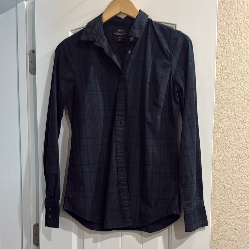J. Crew Green and Blue Button Down Shirt Classic Fit 4 tall